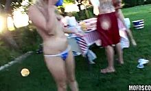 two pals and four girls getting wet at the party orgy