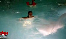 Kinky hot brunette uses pool time for wild sex acts