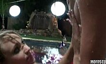 two pals and four girls getting wet at the party orgy