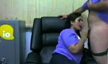 A scorching Indian babe sucks cock hard while sitting on a chair