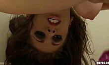 Sexy brunette fucks herself hard with dildo in the bathroom.