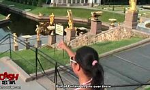 Young couple fucks outdoors with cum on ass