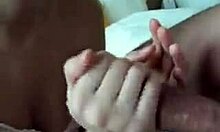 This hairy guy gets a hot blowjob from an experienced 18+ chick in lingerie.