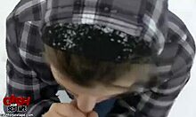 gal in clothes sucks cock outdoor and swallows