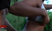Young couple fucks outdoors with cum on ass