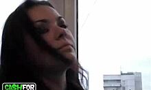 amateur cutie eating sandwich and playing with partner