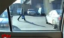 this horny blonde flashes her thong at the bus station 😏