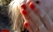 this horny blonde flashes her thong at the bus station 😏