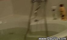 natty babe taking a bath and thinking about porn action, sucking cock in pov blowjob with cum on face facial.