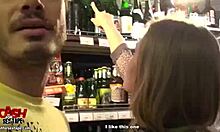 bloke sipping beer as slutty babe sucks his cock?