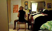 Blonde slutty ex-gf poses seductively in red sexy lingerie