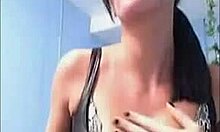 amazing brunette babe with piercing and thong teases on webcam solo