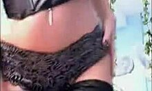 amazing brunette babe with piercing and thong teases on webcam solo