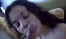 chick licks the tip of my cock like it's candy