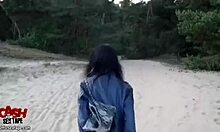 I watch my married brunette wife with pretty nails get rammed very hard outdoors