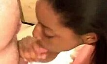 busty ebony babe sucks a pale guy's cock in pov interracial blowjob