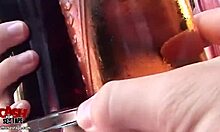 Chubby brunette sucking balls in outdoor reality porn