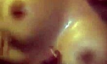 Thirsty brunette gal swallows fresh cum after intense titty fuck.