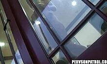 Big boobed blonde slips two fingers into shaved pussy, giving blowjob in POV voyeur scene.