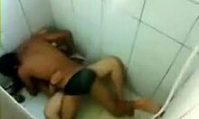 Horny couple fucks wildly in shower