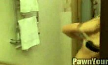 Delicate princess whispers, 'Let's kick off our bathroom fun with a blowjob.'