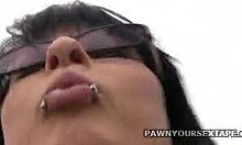 pierced beauty with glasses delivers an incredible blowjob with cum in mouth