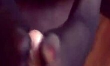 Does the dude drop a big load on his girlfriend's sexy feet?