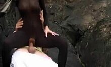 Spandex-clad hottie toys her wet slit outdoors