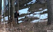 watch the older guy blowjob the hot babe outdoors in nature