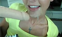 Teen webcam slut chokes on humongous dildo, gagging intensely.