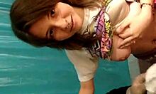 i see this fruity brunette showin her pierced boobs to a stranger