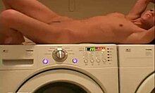 Petite girl JUMPS on laundry machine to MASTURBATE in bathroom