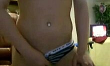 curvy bimbo showing off pierced tits and panties on webcam 😏