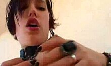 Punk Emo Brunette Touches Pierced Pussy in Pantyhose Solo