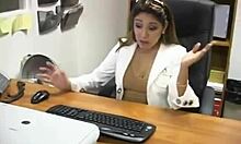 Watch this breathtaking brunette masturbate in the office?