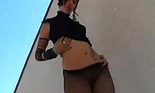 Punk Emo Brunette Touches Pierced Pussy in Pantyhose Solo