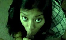 Cute Latino bitch slurps hard wang