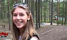 Petite Blonde 18+ Teases Bare Breasts in Car, Craving Blowjob and Cum