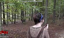 Punky teen flashes outdoors and plays with banana