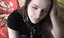 a tempting girlfriend performs oral action and receives cum in mouth during pov