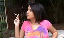 smoking gf video of stylish girl waiting