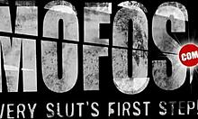 Three horny brunettes with shaved pussies take on handsome fella in group fucking