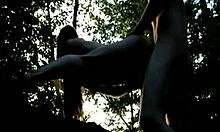 Daring gal getting harshly fucked in the woods with blowjob and outdoor sex