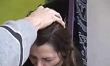 a tempting girlfriend performs oral action and receives cum in mouth during pov