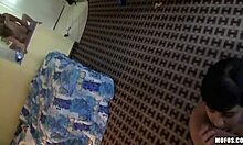 Three horny brunettes with shaved pussies take on handsome fella in group fucking