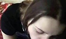 a tempting girlfriend performs oral action and receives cum in mouth during pov