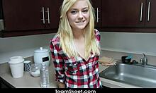 Beautiful blonde princess gives amazing blowjob in pov, then gets fucked doggystyle with big cock