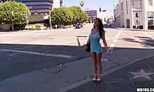 Wow! Glamorous Brunette Whore Flashes Big Rack on the Street!