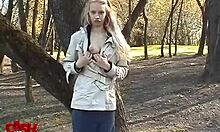 Blonde princess sucks dude's cock in stockings.