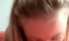 Graceful teen tart sucks big dick with handjob